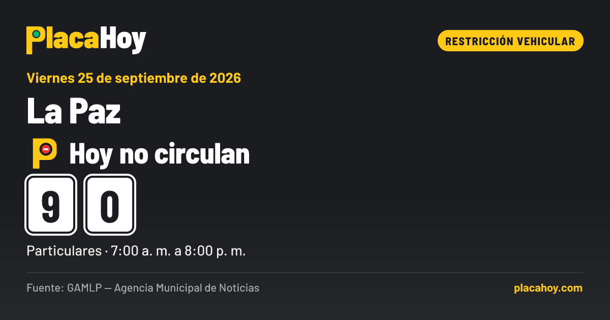 Hoy no circulan · 9, 0 · restricción vehicular · La Paz · Viernes 25 de septiembre de 2026