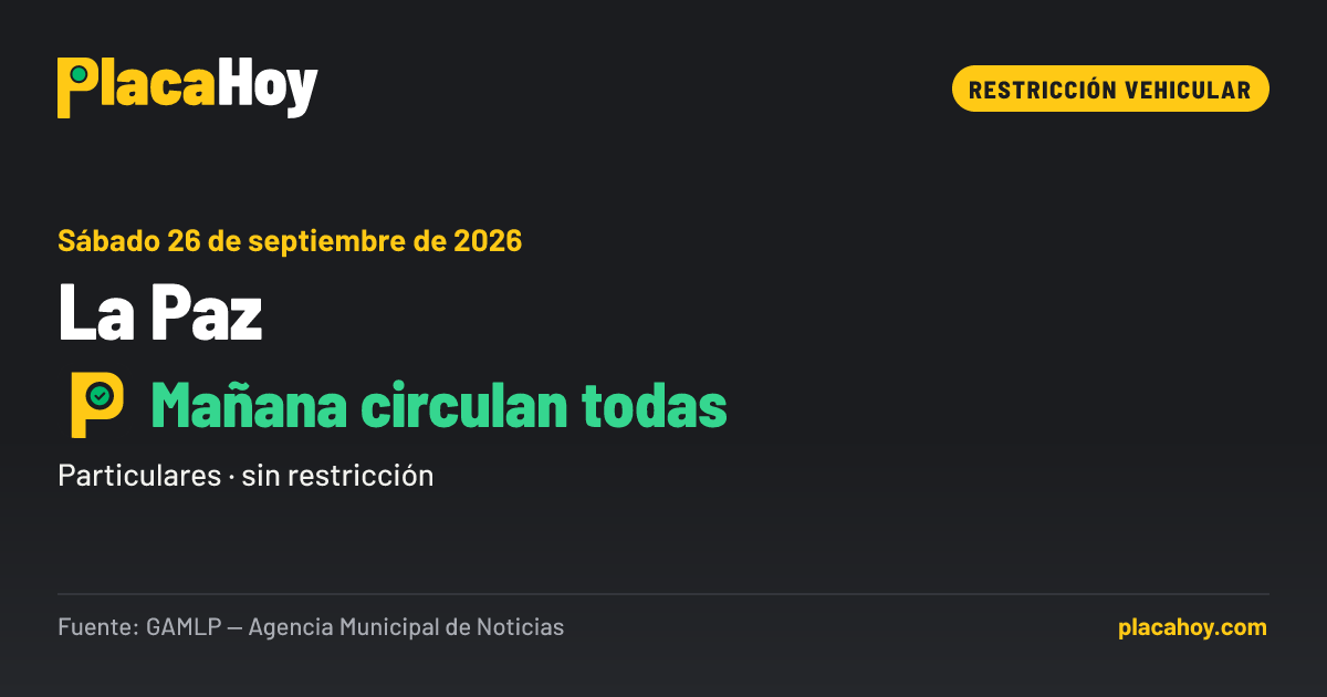 Mañana circulan todas · restricción vehicular · La Paz · Sábado 26 de septiembre de 2026