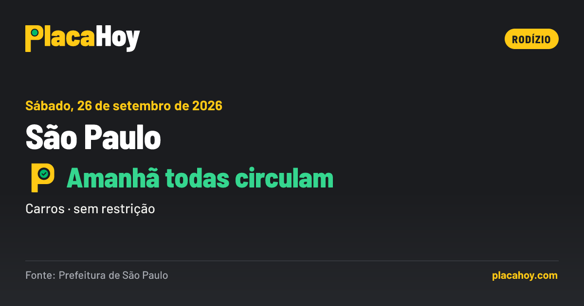 Amanhã todas circulam · rodízio · São Paulo · Sábado, 26 de setembro de 2026