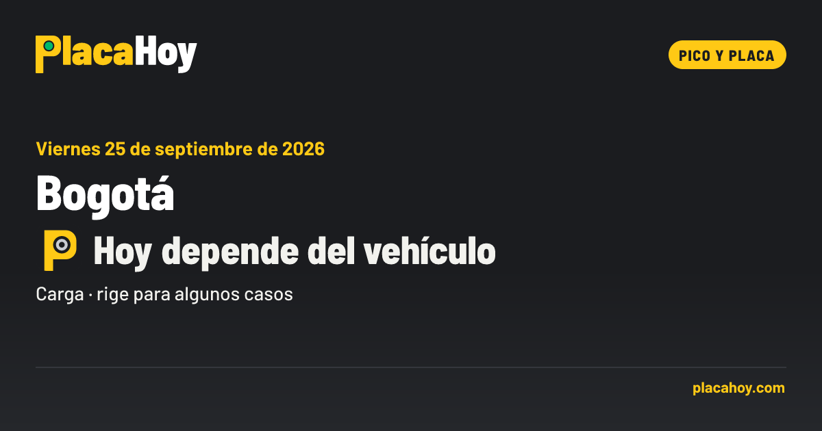 Hoy depende del vehículo · pico y placa · Bogotá · Viernes 25 de septiembre de 2026