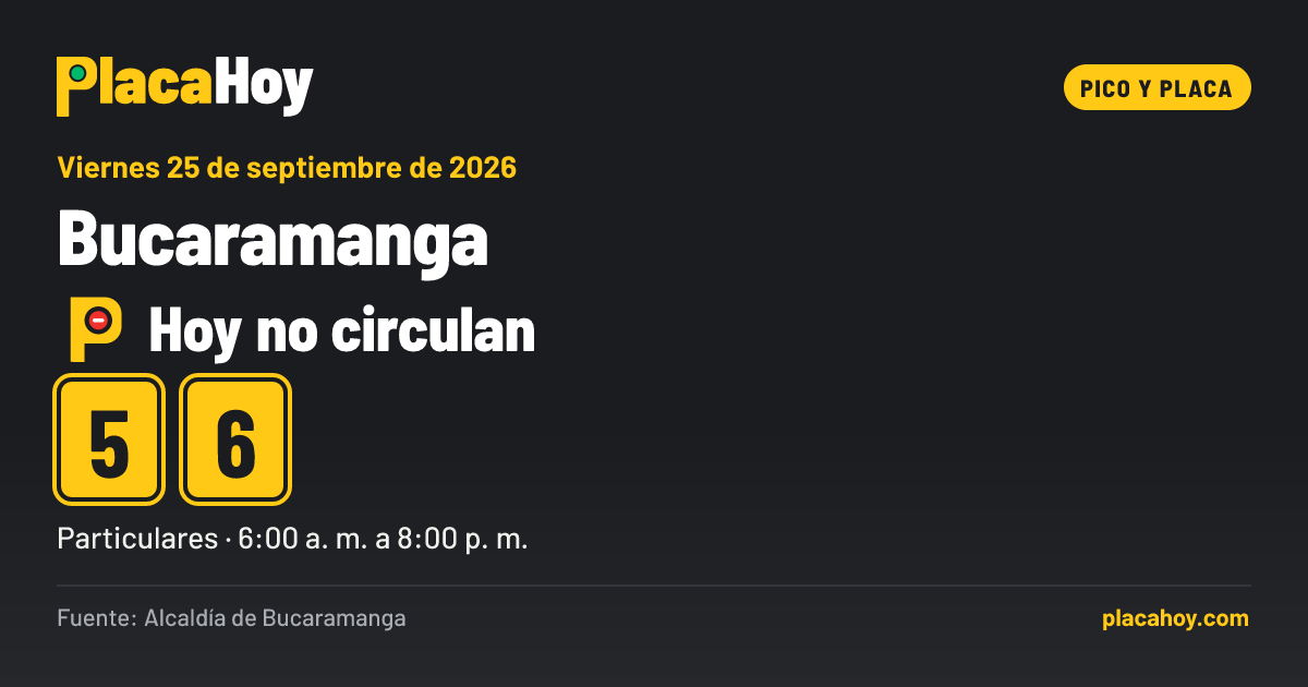 Hoy no circulan · 5, 6 · pico y placa · Bucaramanga · Viernes 25 de septiembre de 2026