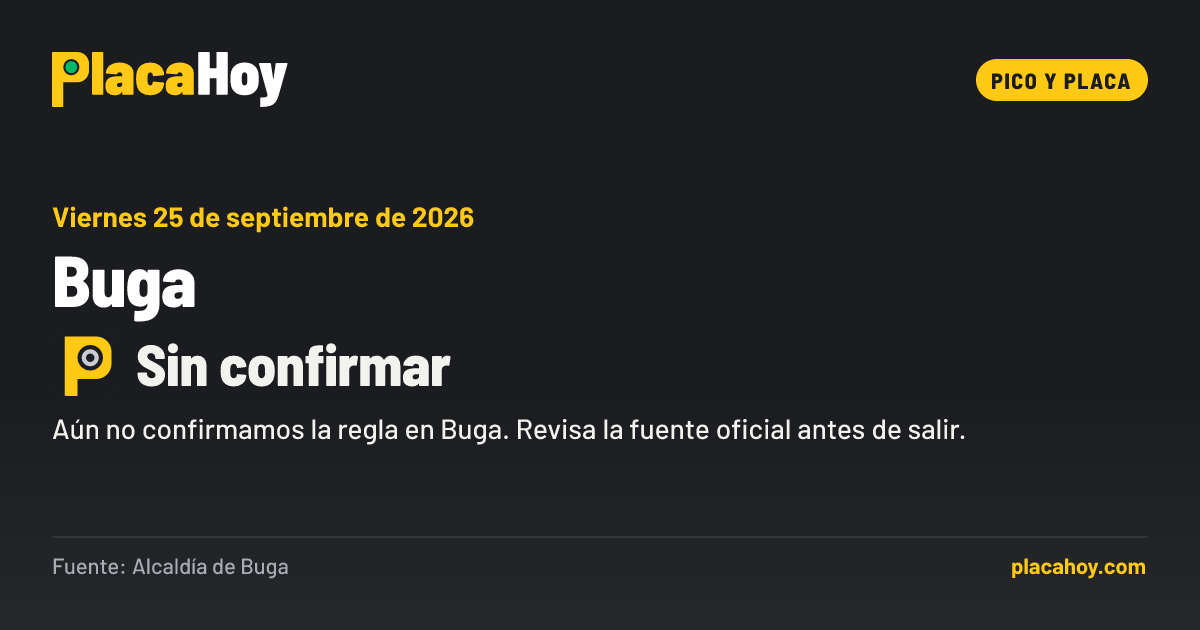 Sin confirmar · pico y placa · Buga · Viernes 25 de septiembre de 2026