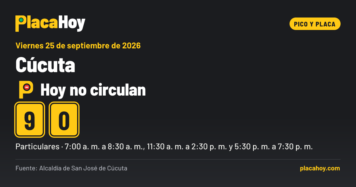 Hoy no circulan · 9, 0 · pico y placa · Cúcuta · Viernes 25 de septiembre de 2026