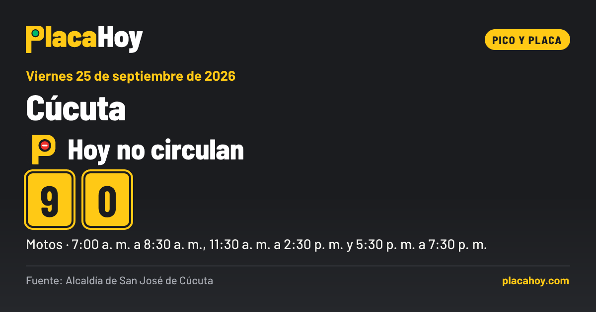 Hoy no circulan · 9, 0 · pico y placa · Cúcuta · Viernes 25 de septiembre de 2026