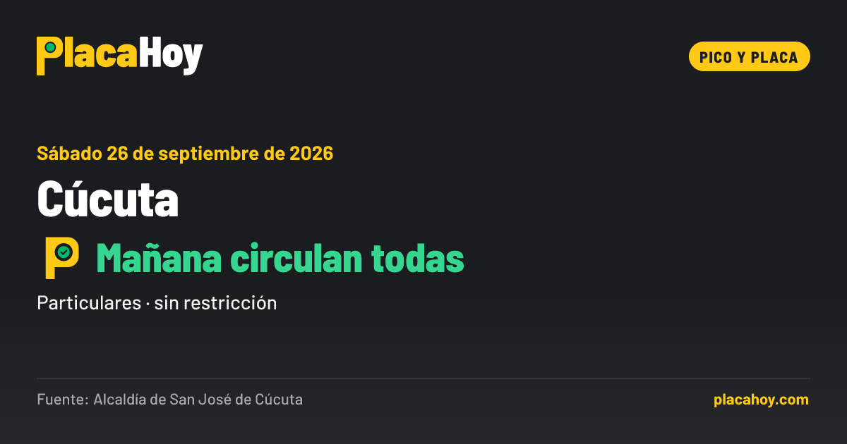 Mañana circulan todas · pico y placa · Cúcuta · Sábado 26 de septiembre de 2026
