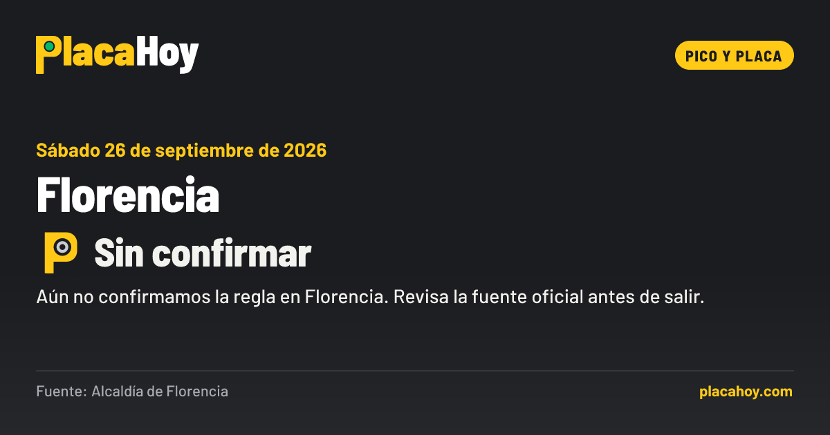 Sin confirmar · pico y placa · Florencia · Sábado 26 de septiembre de 2026