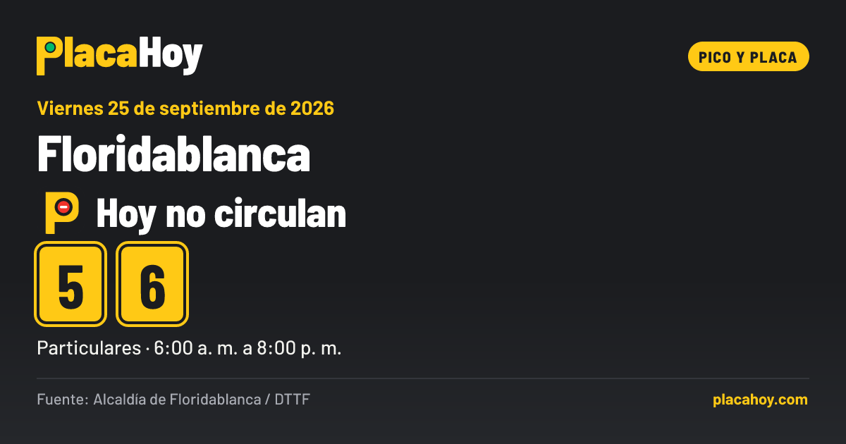 Hoy no circulan · 5, 6 · pico y placa · Floridablanca · Viernes 25 de septiembre de 2026