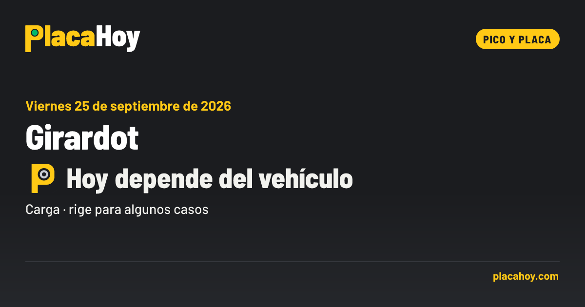 Hoy depende del vehículo · pico y placa · Girardot · Viernes 25 de septiembre de 2026