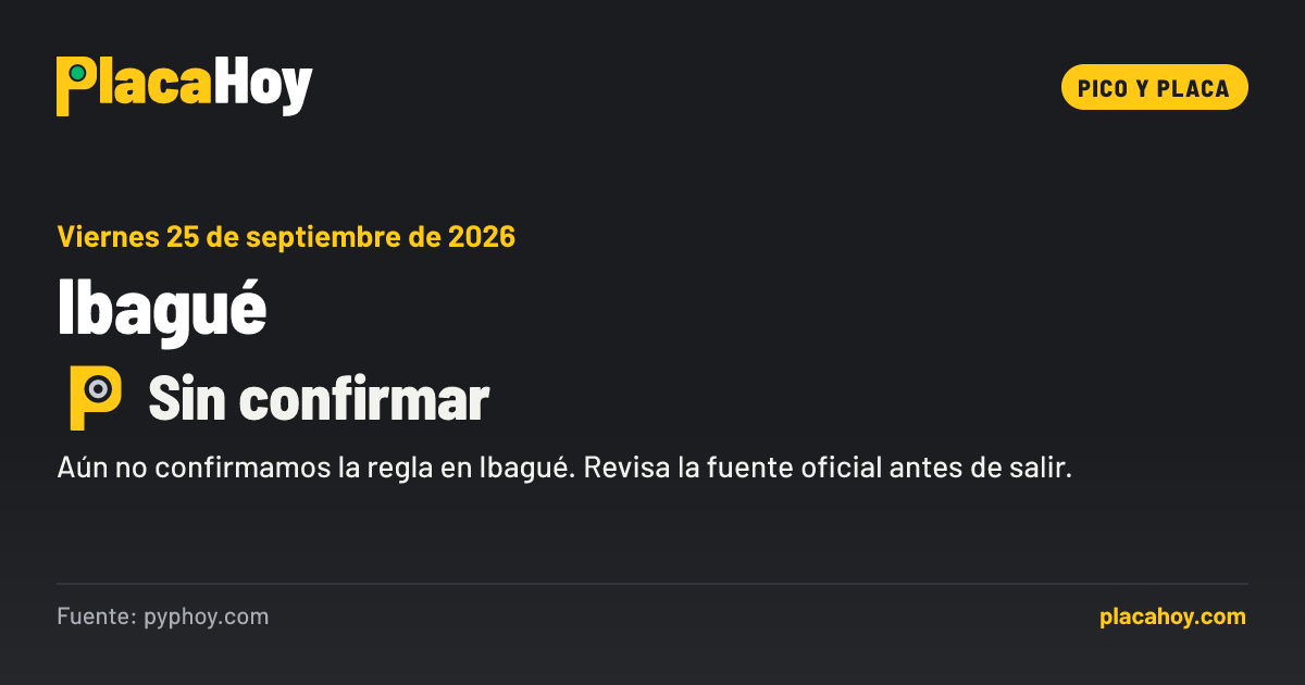 Sin confirmar · pico y placa · Ibagué · Viernes 25 de septiembre de 2026