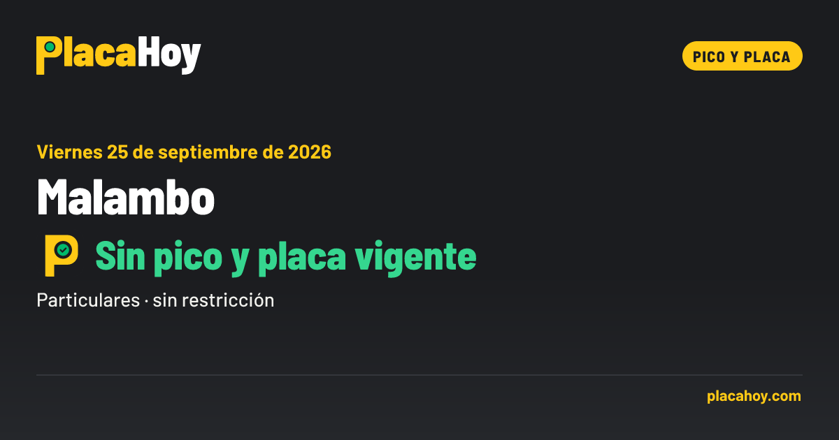 Sin pico y placa vigente · pico y placa · Malambo · Viernes 25 de septiembre de 2026