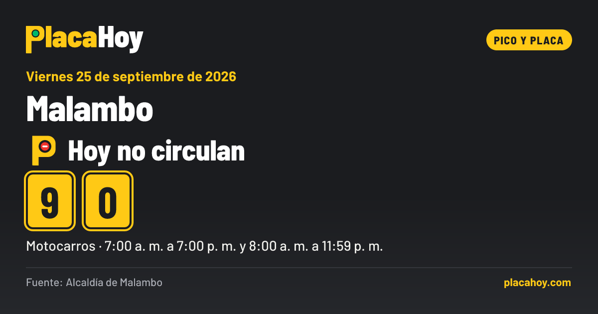 Hoy no circulan · 9, 0 · pico y placa · Malambo · Viernes 25 de septiembre de 2026