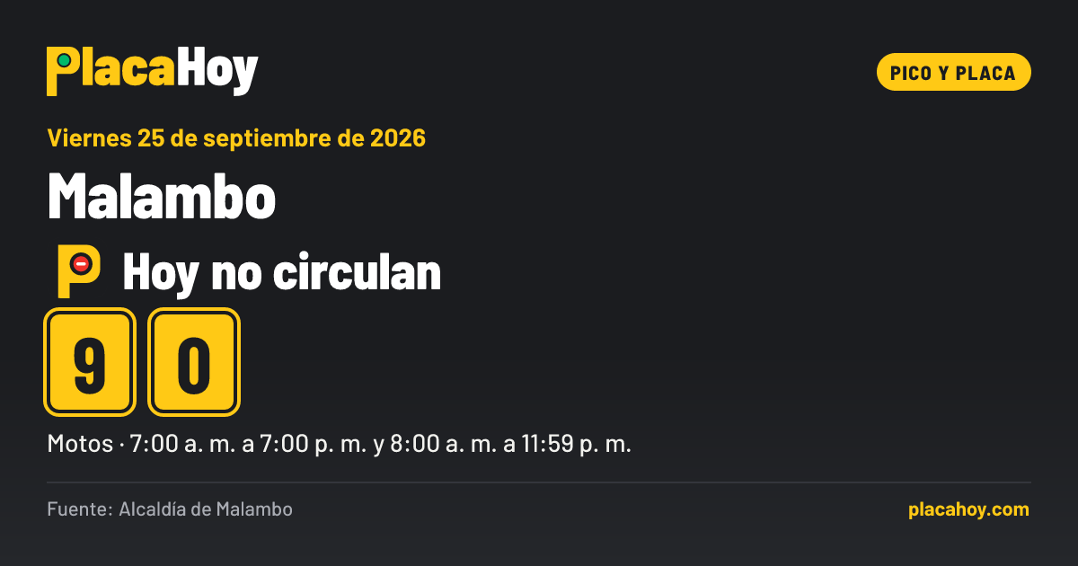 Hoy no circulan · 9, 0 · pico y placa · Malambo · Viernes 25 de septiembre de 2026