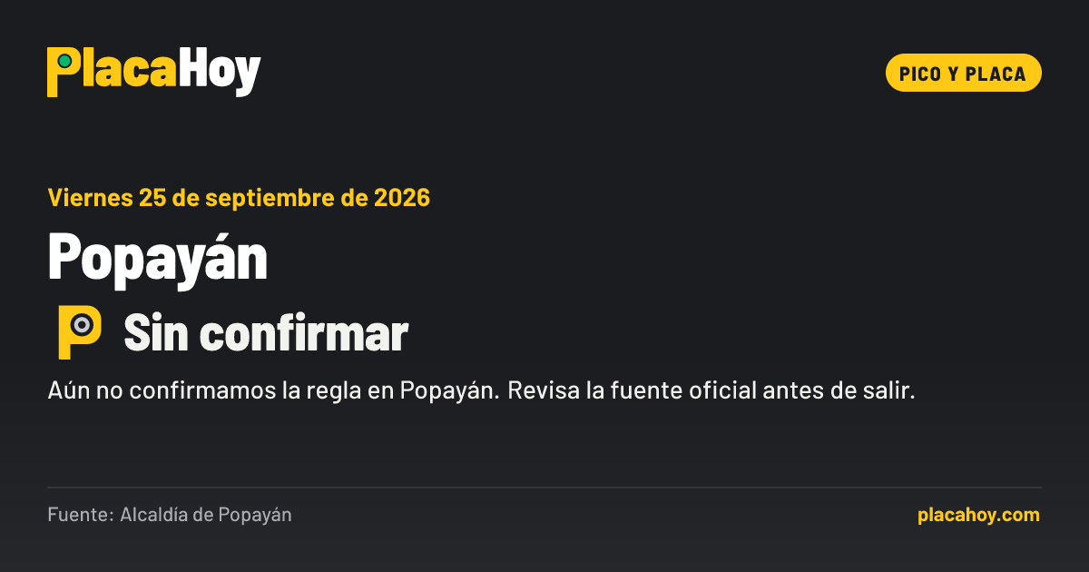 Sin confirmar · pico y placa · Popayán · Viernes 25 de septiembre de 2026