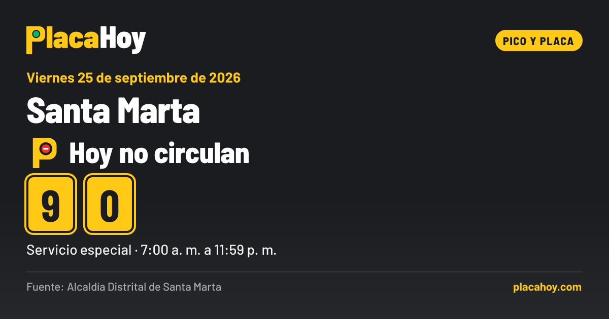 Hoy no circulan · 9, 0 · pico y placa · Santa Marta · Viernes 25 de septiembre de 2026