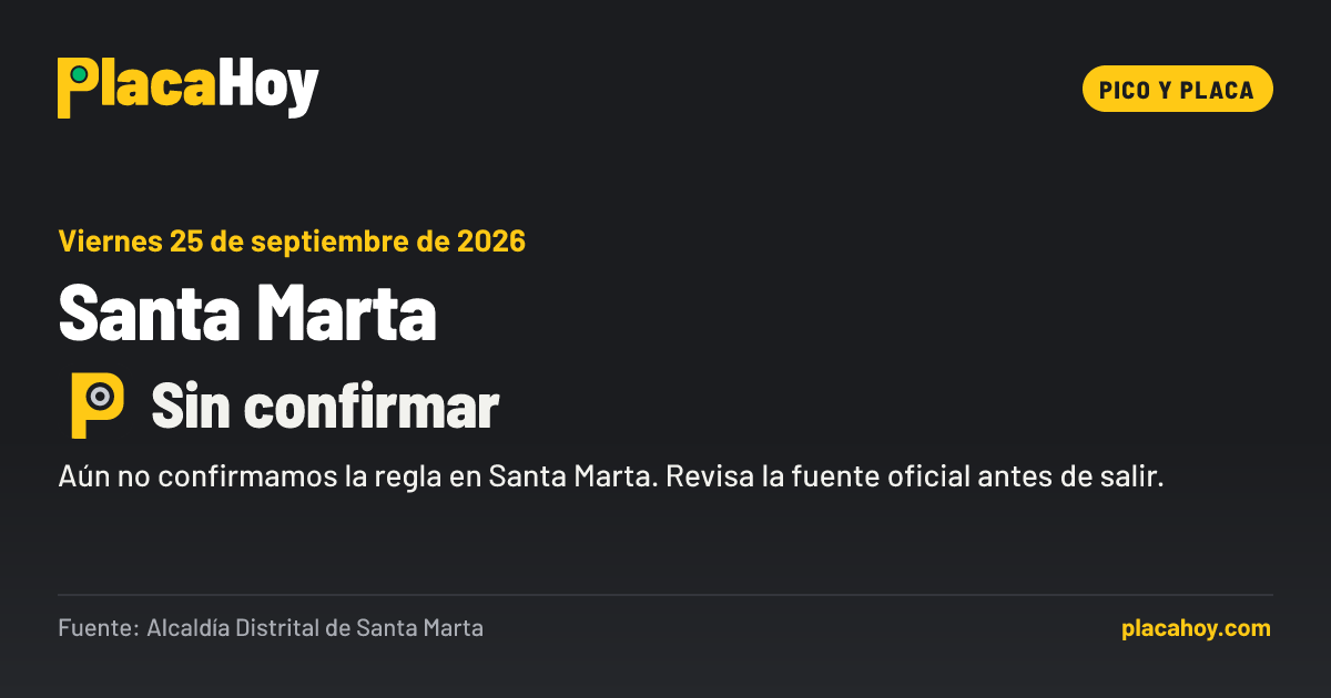Sin confirmar · pico y placa · Santa Marta · Viernes 25 de septiembre de 2026