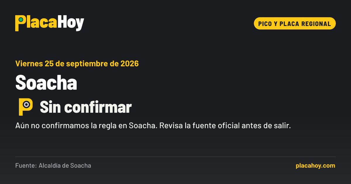 Sin confirmar · Pico y placa regional · Soacha · Viernes 25 de septiembre de 2026