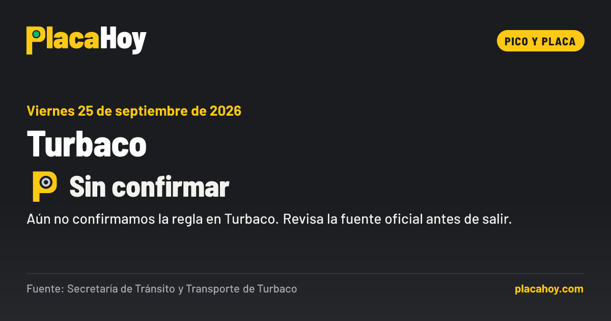 Sin confirmar · pico y placa · Turbaco · Viernes 25 de septiembre de 2026