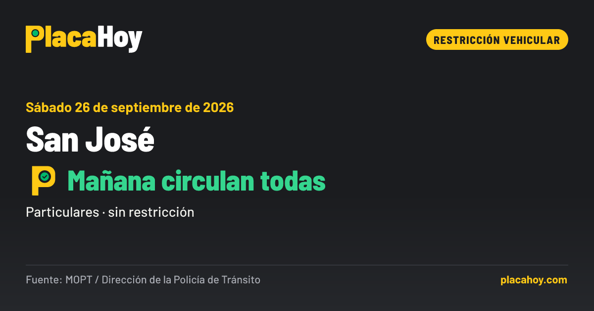 Mañana circulan todas · restricción vehicular · San José · Sábado 26 de septiembre de 2026