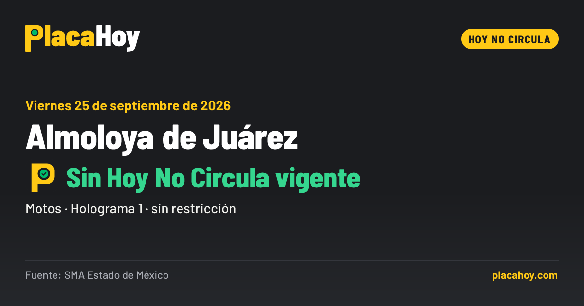 Sin Hoy No Circula vigente · Hoy No Circula · Almoloya de Juárez · Viernes 25 de septiembre de 2026