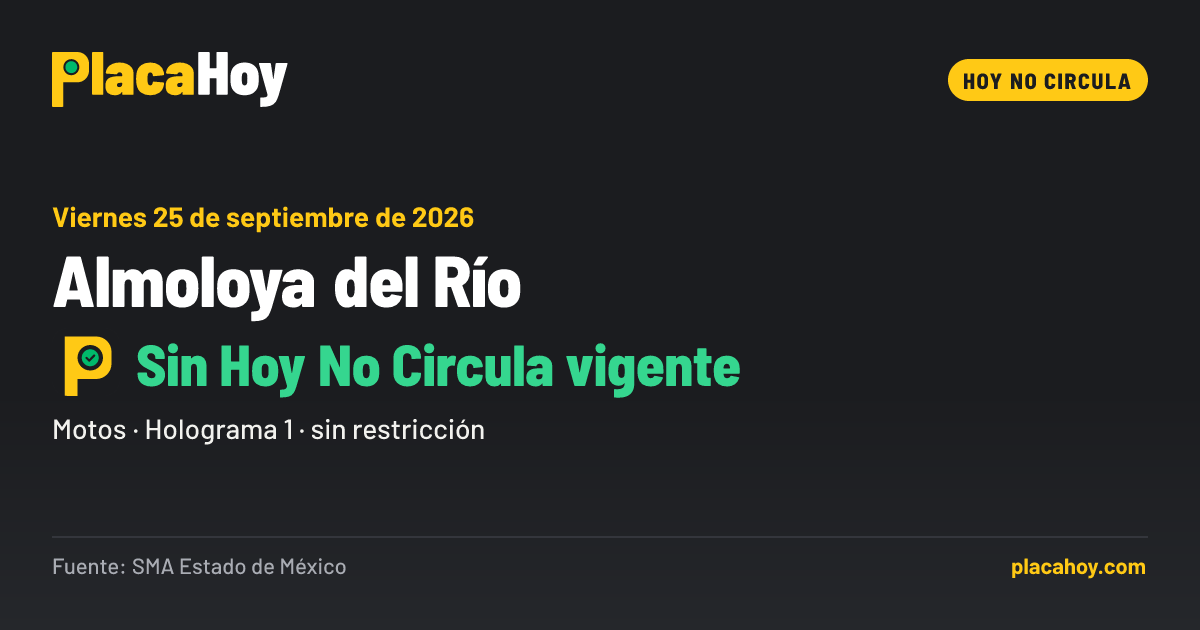 Sin Hoy No Circula vigente · Hoy No Circula · Almoloya del Río · Viernes 25 de septiembre de 2026