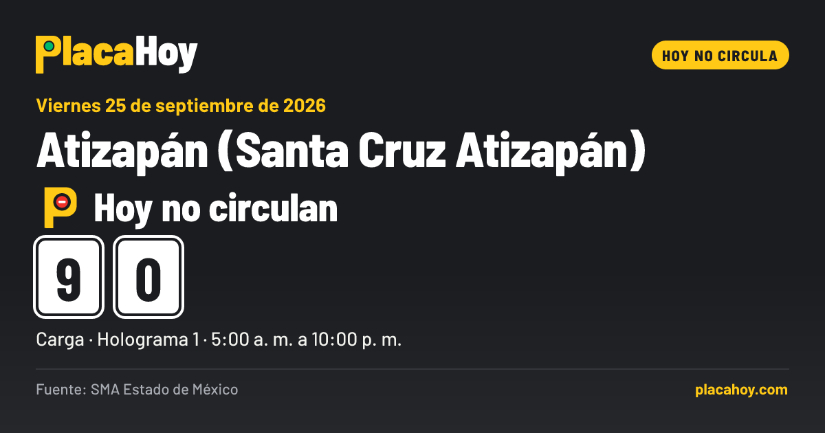 Hoy no circulan · 9, 0 · Hoy No Circula · Atizapán (Santa Cruz Atizapán) · Viernes 25 de septiembre de 2026