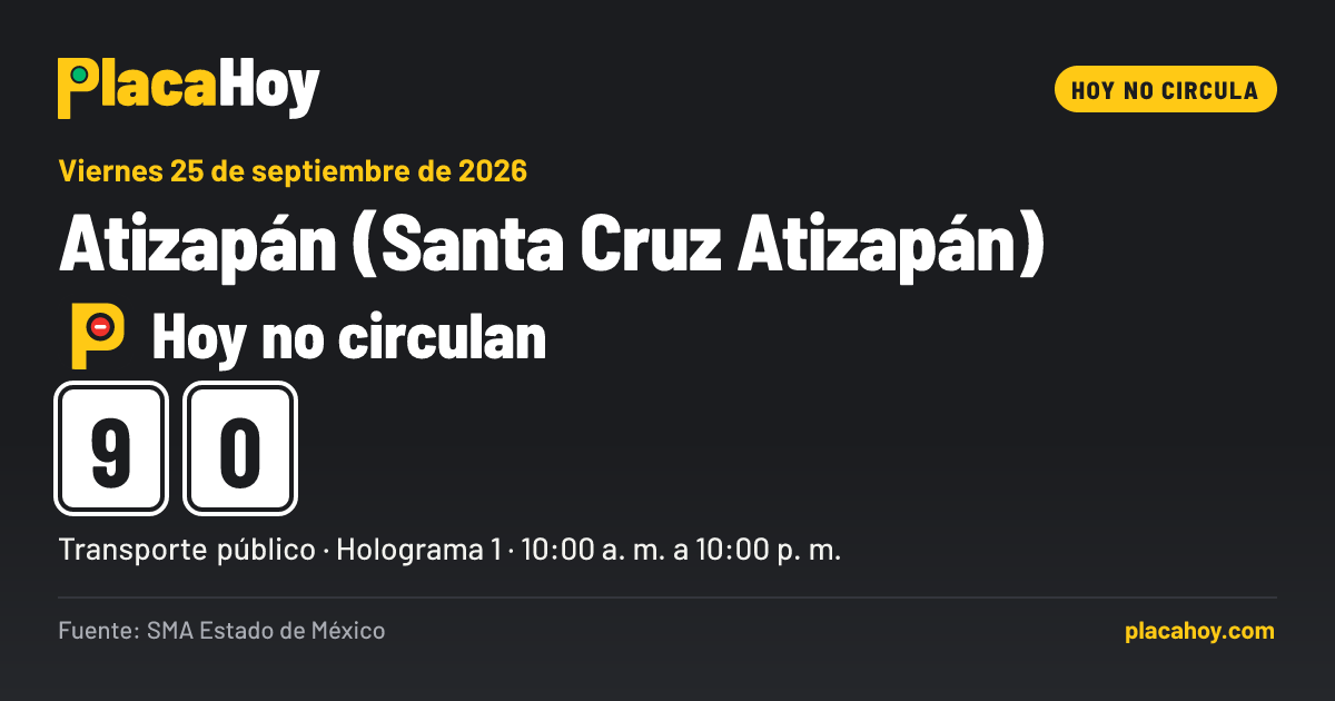 Hoy no circulan · 9, 0 · Hoy No Circula · Atizapán (Santa Cruz Atizapán) · Viernes 25 de septiembre de 2026