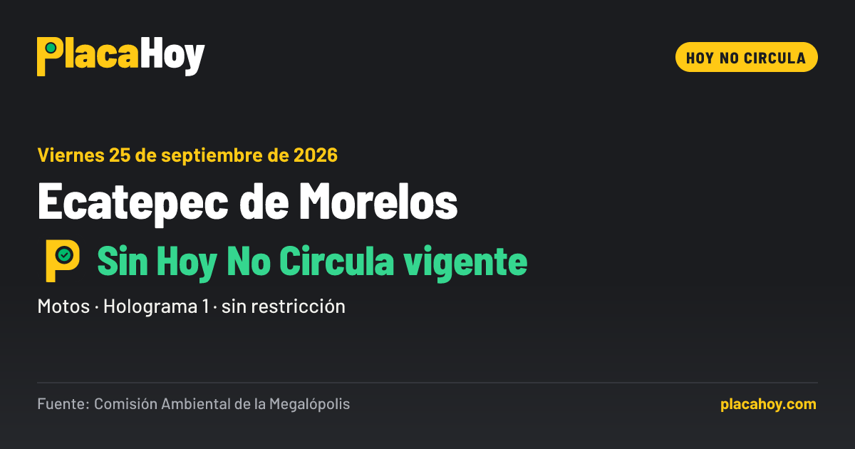 Sin Hoy No Circula vigente · Hoy No Circula · Ecatepec de Morelos · Viernes 25 de septiembre de 2026