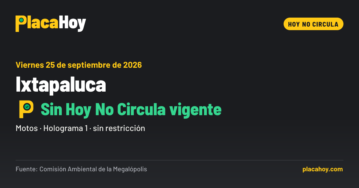 Sin Hoy No Circula vigente · Hoy No Circula · Ixtapaluca · Viernes 25 de septiembre de 2026