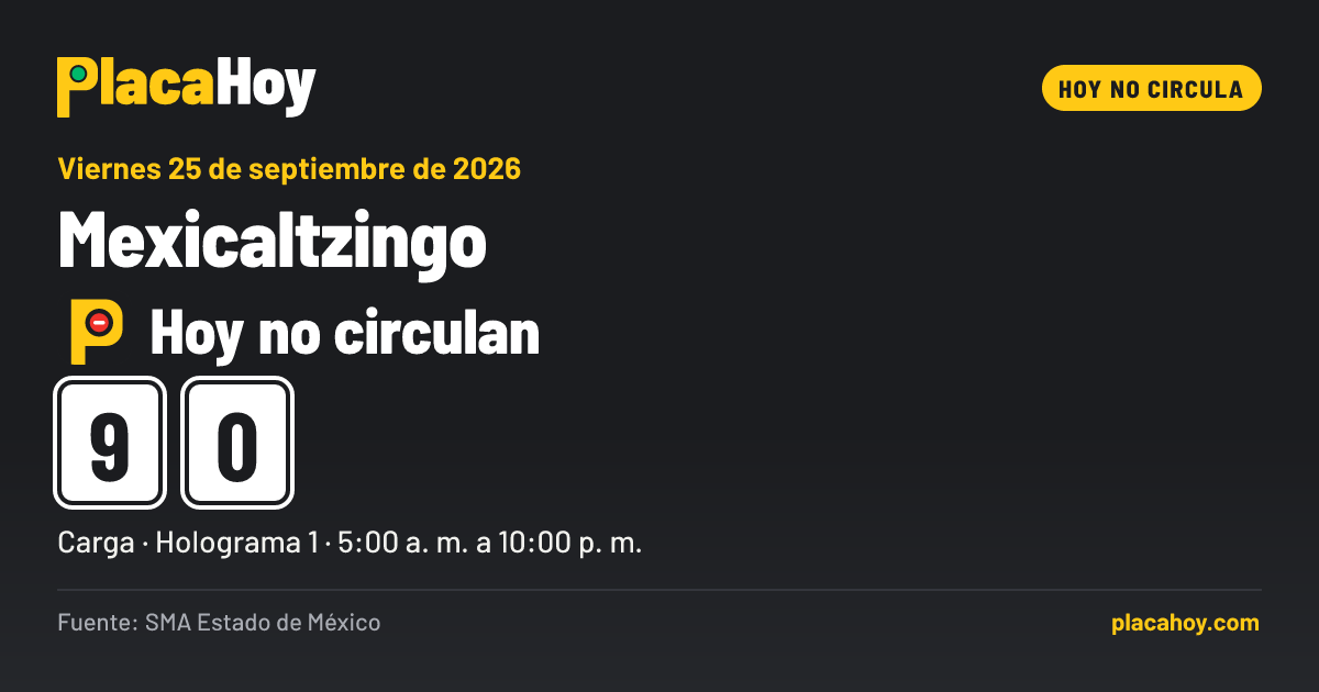 Hoy no circulan · 9, 0 · Hoy No Circula · Mexicaltzingo · Viernes 25 de septiembre de 2026