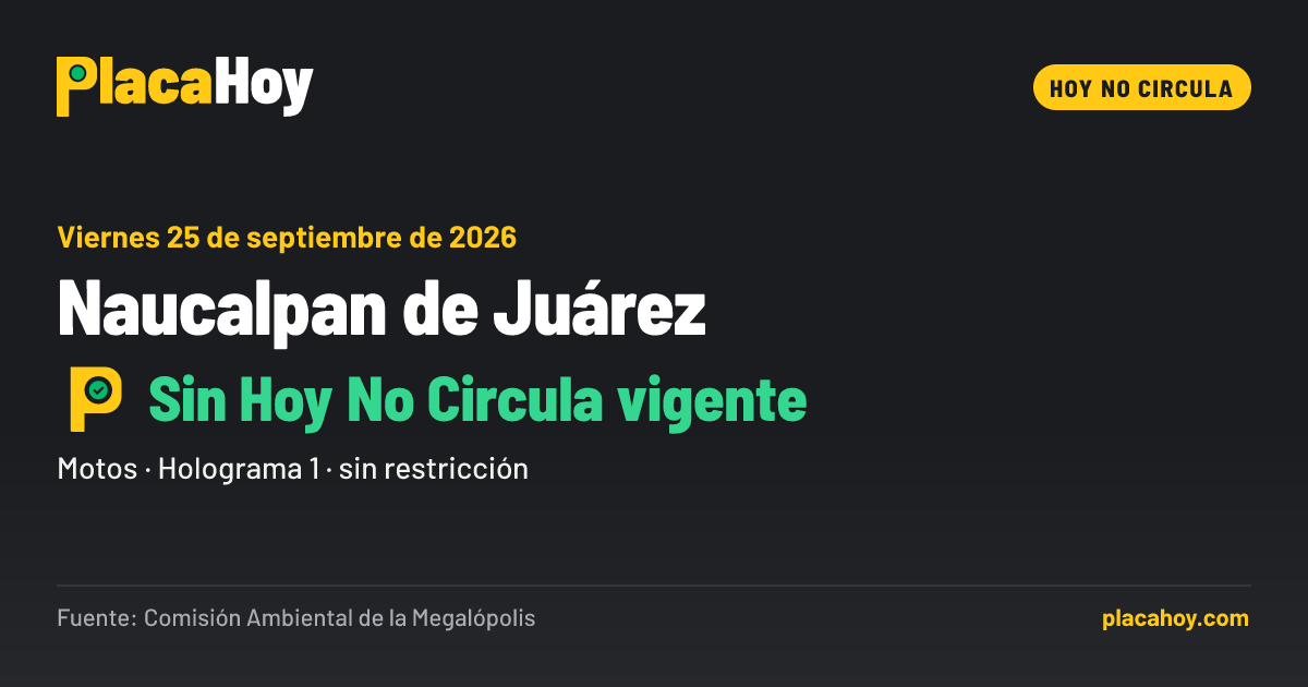 Sin Hoy No Circula vigente · Hoy No Circula · Naucalpan de Juárez · Viernes 25 de septiembre de 2026
