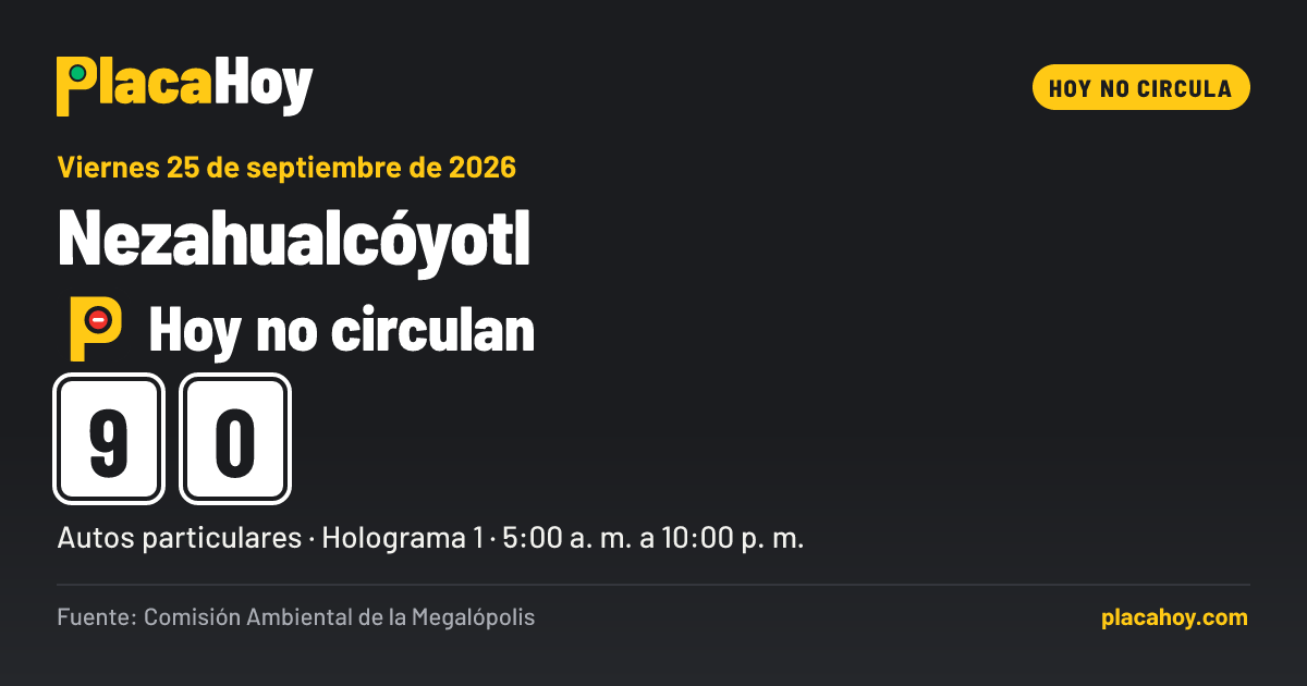 Hoy no circulan · 9, 0 · Hoy No Circula · Nezahualcóyotl · Viernes 25 de septiembre de 2026