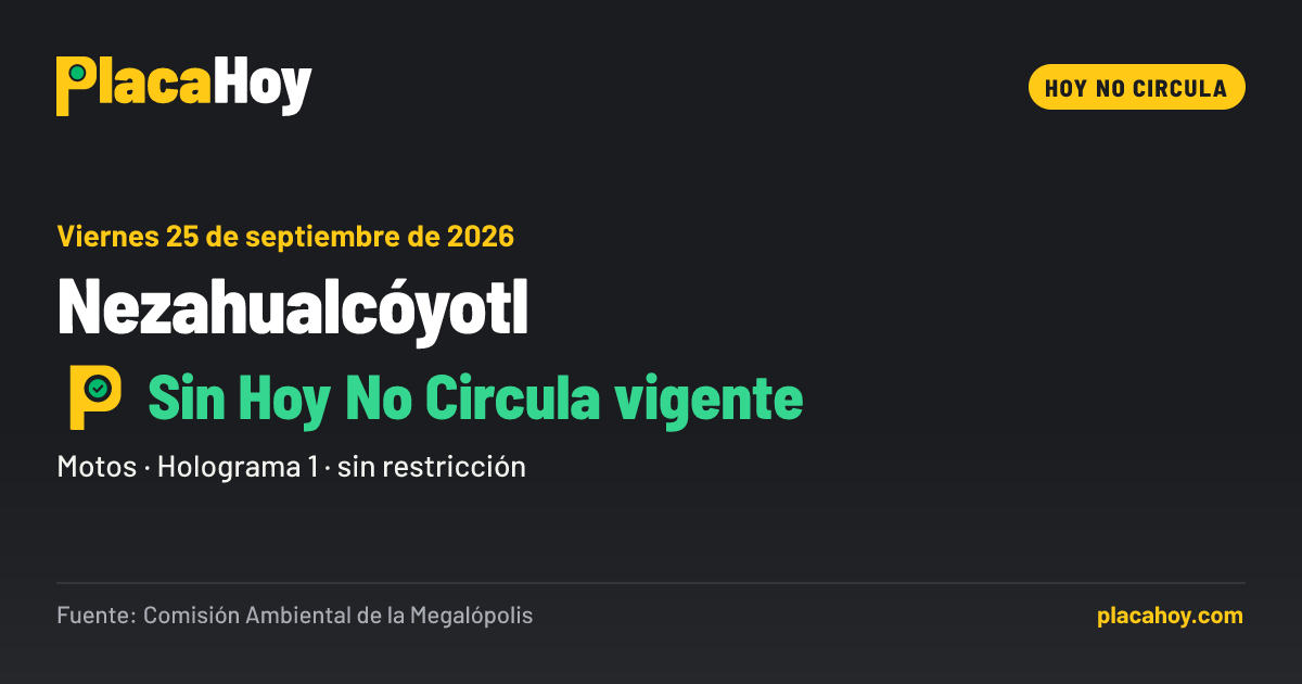 Sin Hoy No Circula vigente · Hoy No Circula · Nezahualcóyotl · Viernes 25 de septiembre de 2026