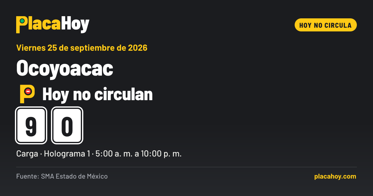 Hoy no circulan · 9, 0 · Hoy No Circula · Ocoyoacac · Viernes 25 de septiembre de 2026