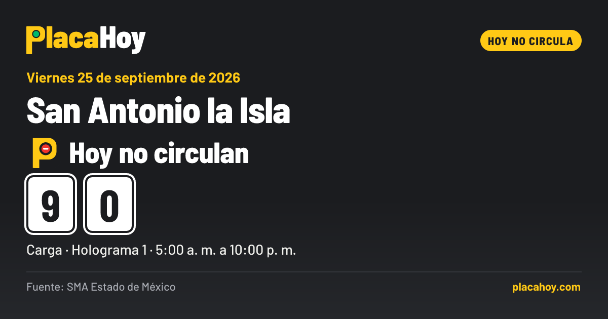 Hoy no circulan · 9, 0 · Hoy No Circula · San Antonio la Isla · Viernes 25 de septiembre de 2026