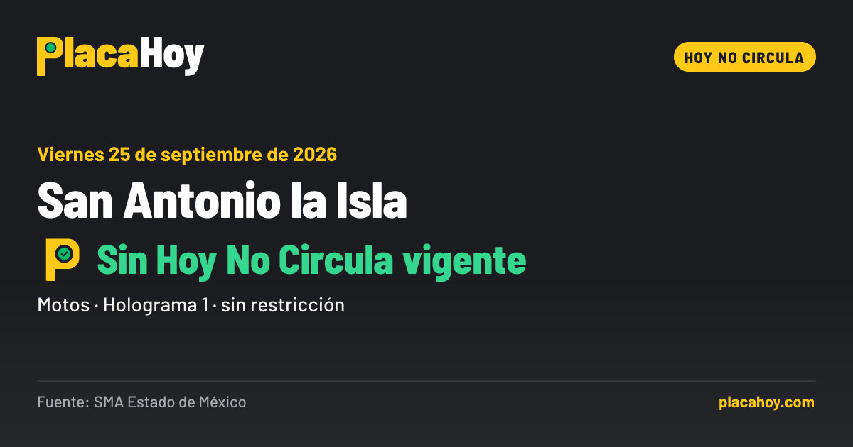 Sin Hoy No Circula vigente · Hoy No Circula · San Antonio la Isla · Viernes 25 de septiembre de 2026