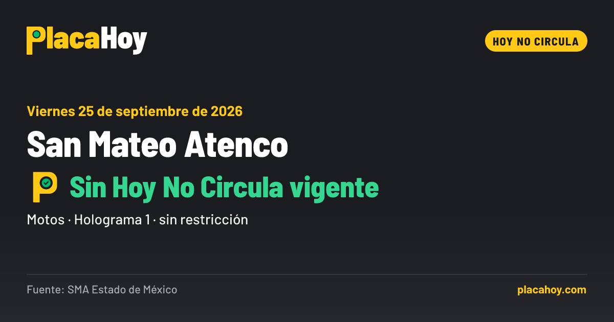 Sin Hoy No Circula vigente · Hoy No Circula · San Mateo Atenco · Viernes 25 de septiembre de 2026