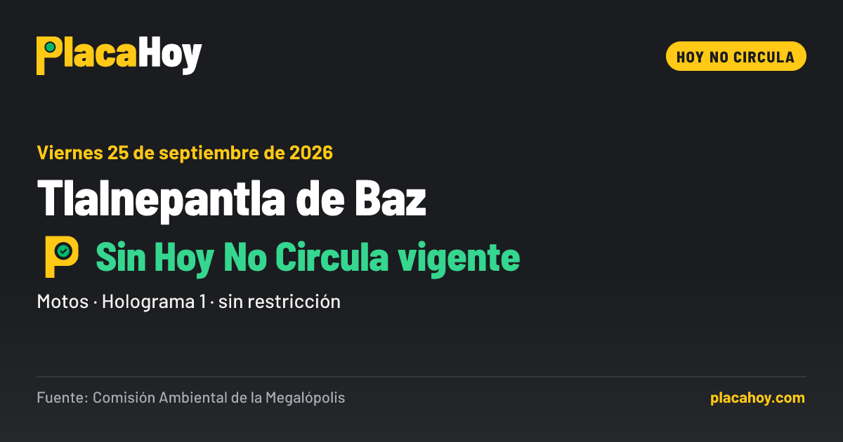 Sin Hoy No Circula vigente · Hoy No Circula · Tlalnepantla de Baz · Viernes 25 de septiembre de 2026
