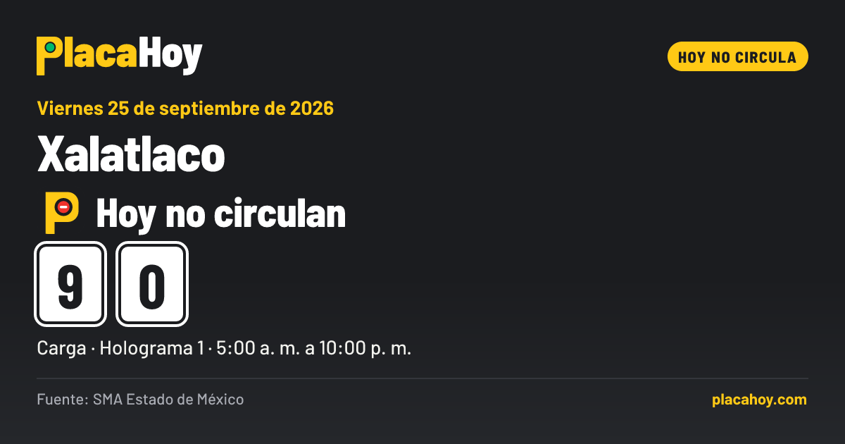 Hoy no circulan · 9, 0 · Hoy No Circula · Xalatlaco · Viernes 25 de septiembre de 2026